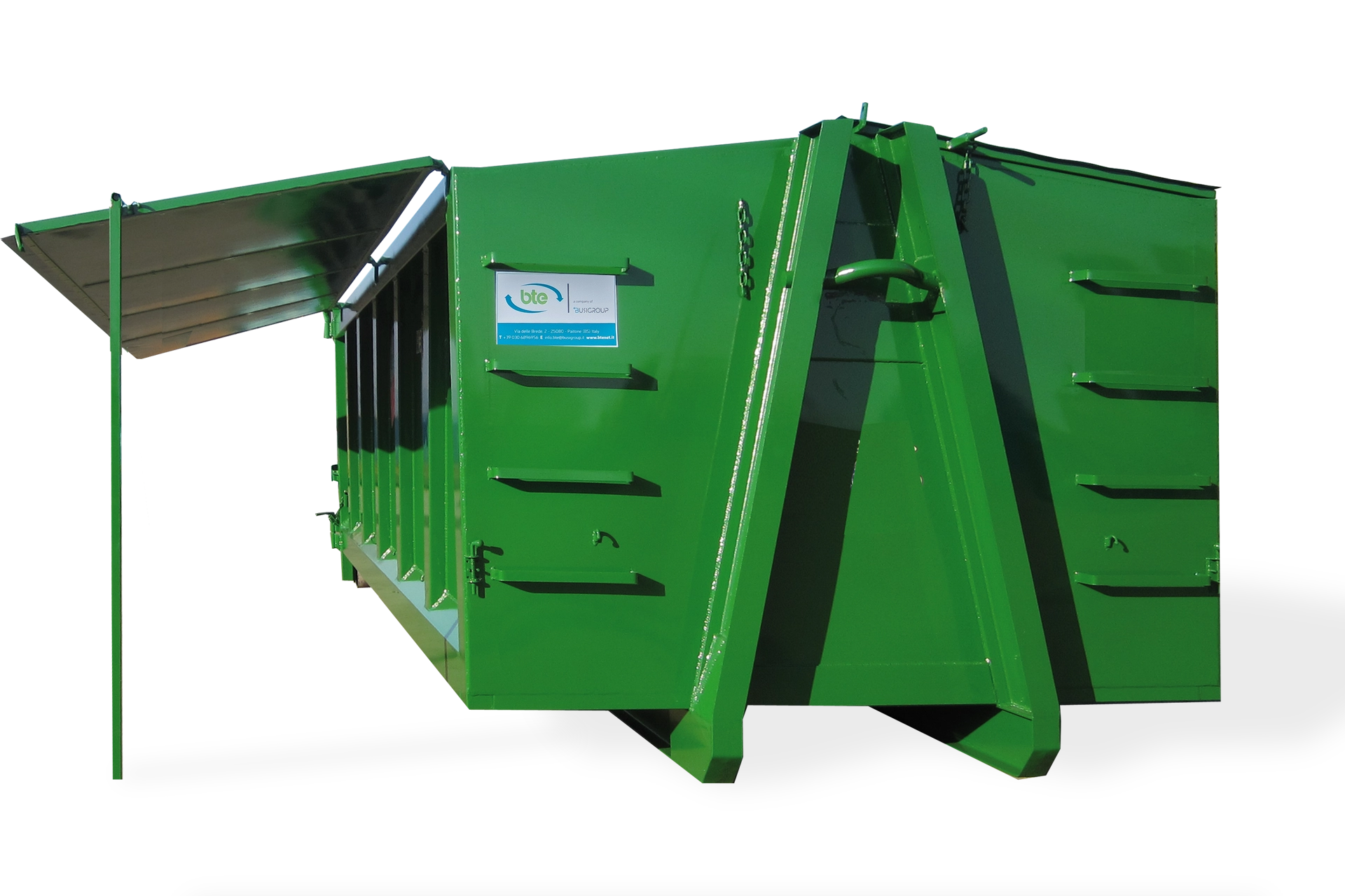 Copertura container con telaio ad ali a farfalla ad apertura manuale con asta