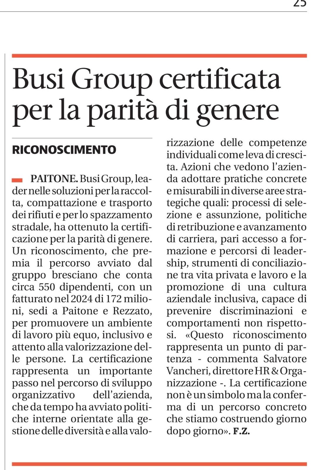 Giornale di Brescia Parità di Genere