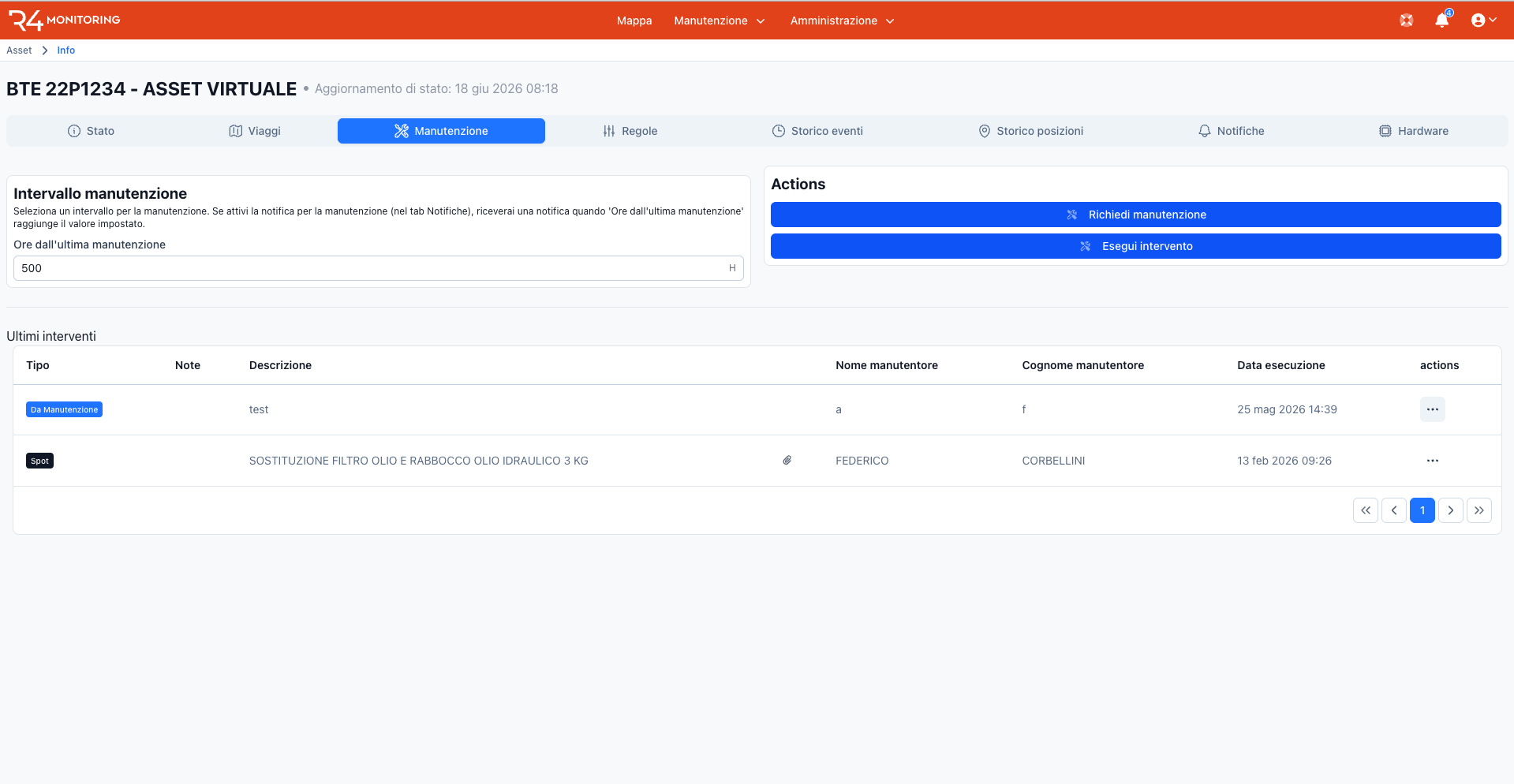 Modulo Manutenzione per Asset r4